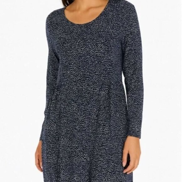 J. Jill Dresses & Skirts - J.Jill Wearever Black Print Stretch Midi Dress | 3/4 Sleeves | Comfortable & Ver